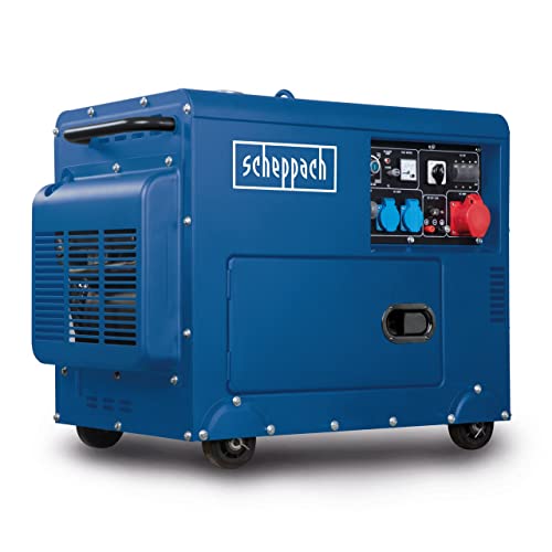 Scheppach Générateur électrique diesel SG5200D avec démarrage électrique | 7,7 CV | 5000 W | 2 x 230 V, 1 x prise 400 V | Réservoir 16 L | Système AVR |...