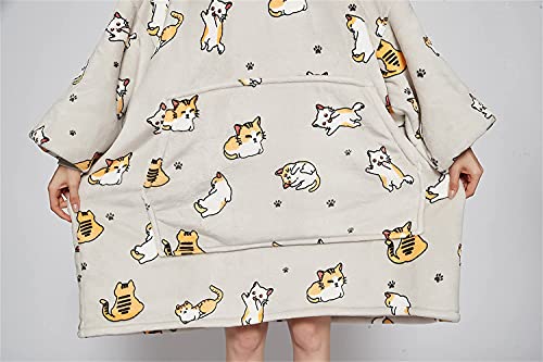 Sacebeleu Decke Hoodie Sweatshirt,Flauschige Sherpa TV-Decke mit Ärmeln,Oversized Kapuzen Pullover Kuscheldecke mit Känguru Tasche,Flanell Fleecedecke,Einheitsgröße für Damen,Herren