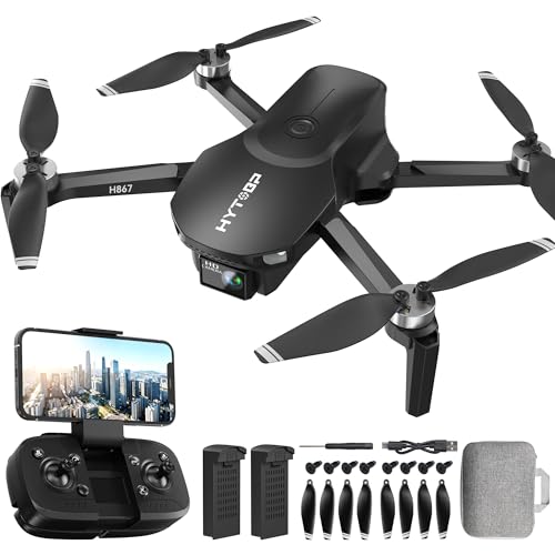 HYTOBP H867 Drone avec Caméra 4K pour Adultes et Débutants, Moteur Sans Balais, Quadricoptère RC Pliable avec 2 Batteries, Mode Sans Tête, Retournements à 360°(Noir)(Standard)