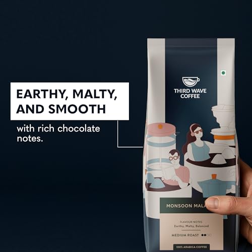 Image of THIRD WAVE COFFEE Arabica Monsoon Malabar Coffee, Medium Roast, Coarse Grind for Channi Style, 250g