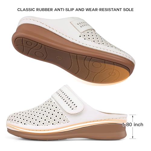 Image of TEMOFON Clogs for Women Mules Shoes: Comfortable Arch Support Closed Toe Sandals Backless Low Wedge Slip on Shoes