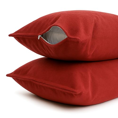 Image of The Maximus Waterproof & Dustproof Terry Cotton Pillow Protector with Zipper Closure || Standard Size Pillow Protector || Pillow Cover Set of 2, Maroon (18 inch x28 inch)
