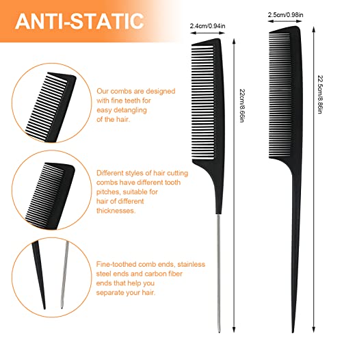 Comb, 3 Pieces Tail Combs Set, Fine Tooth combs, Carbon Fibre StylingCombs, Hairdressing Comb, Teasing HairComb for Women and Men, Anti Static, Heat Resistant - Image 3