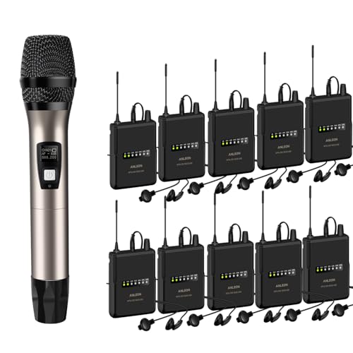 MTG-200 MIC Tour Guide Audio System, Wireless Handheld Transmitter, Tour Guide Microphone,1 Handheld Transmitters 10 Receivers
