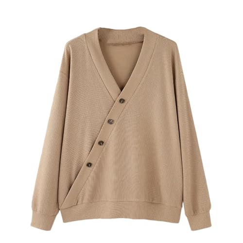 Vsadsau Men Knit Solid Sweater Casual Streetwear Solid V-Neck Long Sleeved Slanted Buttons Sweater