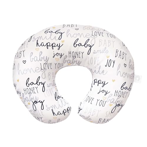 Image of Boppy Nursing Pillow Original Support, Baby Love Black White Gold, Ergonomic Nursing Essentials for Bottle and Breastfeeding, Firm Fiber Fill, with Removable Nursing Pillow Cover, Machine Washable