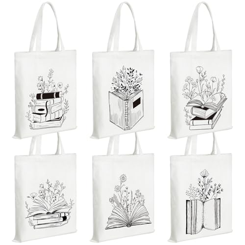 Sweetude-6-Pcs-Canvas-Book-Tote-Bag-for-Women-Thank-You-Gift-Wildflower-Tote-Bag-Librarian-Book-Club-Gift-Shopping-Bags-Bulk-Shoulder-Bag-Aesthetic-Reusable-Grocery-Bags-Womens-Tote-Handbags