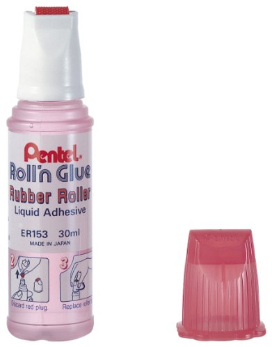 Pentel Inodore Colle liquide avec Rouleau applicateur en caoutchouc flacon 30 ml Rose