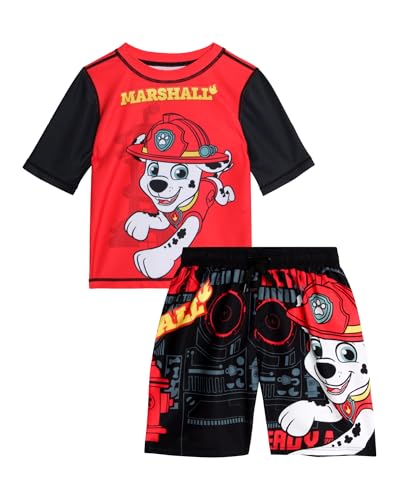 Nickelodeon Paw Patrol TMNT Boys Rash Guard Set UPF 50 Swim Shirts & Trunks Size 2T Marshall Red/Black