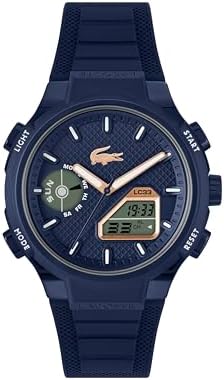 Lacoste LC33 Men's Analog-Digital Watch – TR90 Case, World Clock, Stopwatch, Alarm, Backlight, Textured Silicone Strap, Premium Fashion Timepiece - Gift for Him - 45mm