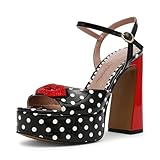 Betsey Johnson Women's Allyson Platform Heeled Sandal, White Black Polka Dot, 9 M