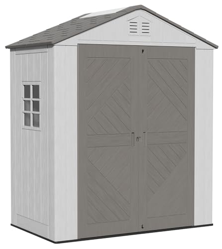 Image of KINYING 6x4 FT Outdoor Storage Shed,Resin Clearance Outdoor Sheds with Floor,Weather Resistant Garden Tool Shed for Lawn Mower /Bike Storage /Pool Supplies,Lockable
