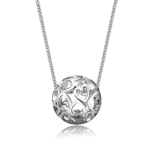 Silver Plated Peach Heart Hollowed out transfer beads Pendant Necklace, Birthday, Valentine's Day, Anniversary, Women, Wives, Girlfriends, Girls Jewelry Gifts