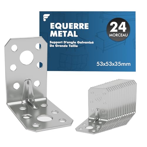 shinfly 24 Pièces Équerre De Fixation 53×53×35 mm, Acier galvanisé 90°, Equerres Renforcees, Connecteurs pour structures en bois, meubles, étagères et cadres...
