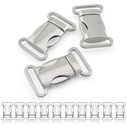 Ganzoo Klickverschluss 3/4'' im 10er Set, Steckverschluss/Steckschließer aus verchromtem Material, Farbe Chrom silber, Schlitz 22x5 mm, Gesamtmaß 44x18 mm