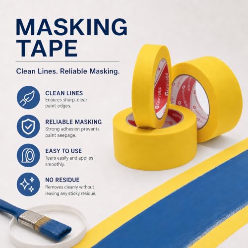 Image of Yellow Painters Tape,2 inchx55 Yards(3-Pack),Medium-Adhesion Masking Tape forPainting, Automotive, Art and Crafts,Tear by Hand, Multi-Surface