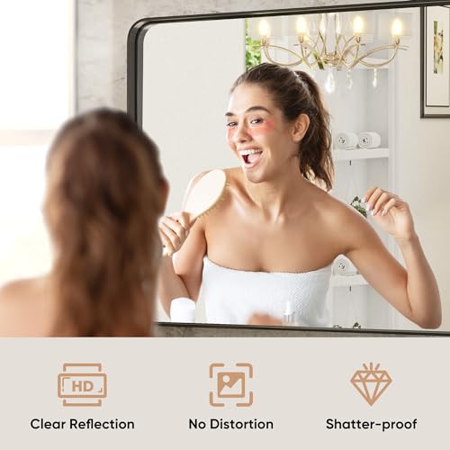 Dumos DUMI001 Black Metal Framed Vanity Rounded Rectangle Bathroom Mirrors thumb #1