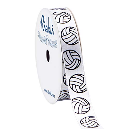 Ribbli Satin Volleyball Ribbon 5/8-Inch x 10-Yard White/Black Use for Team Hair Bows Wreath Sport Lanyards Gift Wrapping Party Decoration All Crafting and Sewing