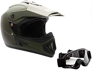 MMG Adult Motorcycle Off Road Helmet DOT - MX ATV Dirt Bike Motocross UTV - with Goggles (Large, Military Green)