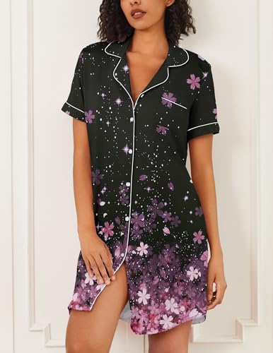 Image of Ekouaer Nightgowns for Women 2 Pack Button Down Sleepwear Short Sleeve Sleepshirts Soft Nightshirts Boyfriend Pajama Dress