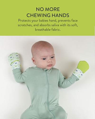 Malarkey Kids Dinosaur Paw Teething Mitt - Pack of 2 Soothing Infant Mitten Pain Relief Prevent Scratches, Safe Silicone Teething Toys, 0-3 Months