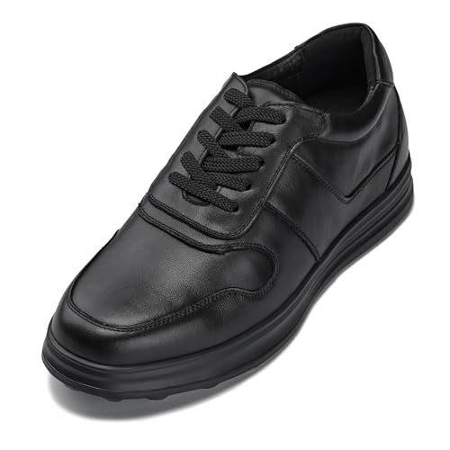 CALTO Men's Invisible Height Increasing Elevator Shoes - Lightweight Nappa Leather Sneakers - 2.8 Inches Taller