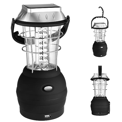 odoland Campinglampe Solarlaterne, 5 Modi zum Aufladen mit KurbelDynamo, Solarpanel, USB-Port,...