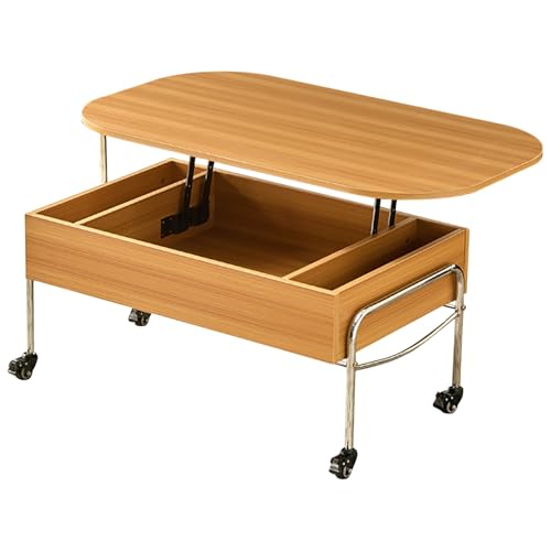Table basse avec rangement dissimulé et plateau relevable sur roues - 2