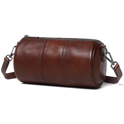 COOLCY Crossbody Bags for Women Genuine Leather Soft Trendy Circle Cross Body Shoulder Bag Designer Cylinder Purses handbags