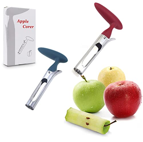 Forieru 2pcs Stainless Steel Fruit Pitter Pulp Separator Easy-To-Use Portable Apple Corer Suitable For Removing The Core Of Apples, Pears, Peppers, Coconuts And Pineapples(Red & Blue)