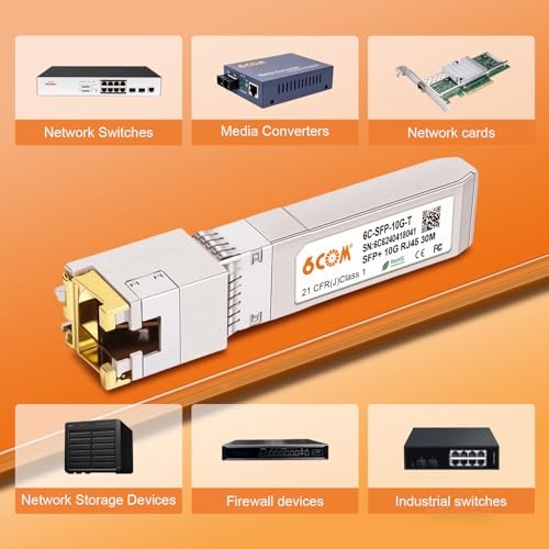 Image of 10GBase-T SFP+ Copper RJ45 Module Transceiver, RJ-45 SFP+ CAT.6a, up to 30 Meters, Compatible for Cisco SFP-10G-T-S, Ubiquiti UF-RJ45-10G, Netgear, D-Link, Mikrotik, Supermicro, TP-Link and More