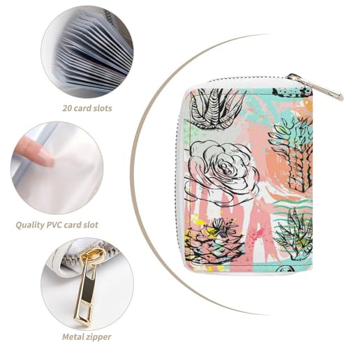 Women Leather Coin wallet, Key Change Organizer Zipper Card Holder Purse Clutch Pouch Pocket 4.5x3.15 in Print Beautiful Cacti Cactus Flowers Texture4