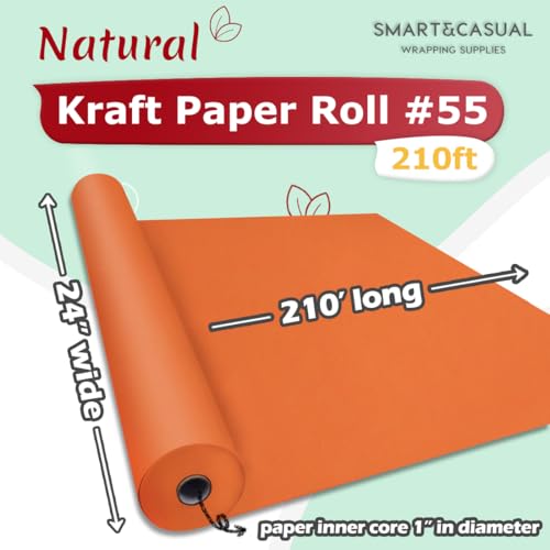 Image of SMART&CASUAL 24 inch x 2,520 inch (210') OrangeRed Kraft Craft Paper Roll for Gift Wrapping Bulletin Board Bouquet Flower Art Packing Parcel Table Covering 80GSM 55LB (OrangeRed, 24 inch x 210')