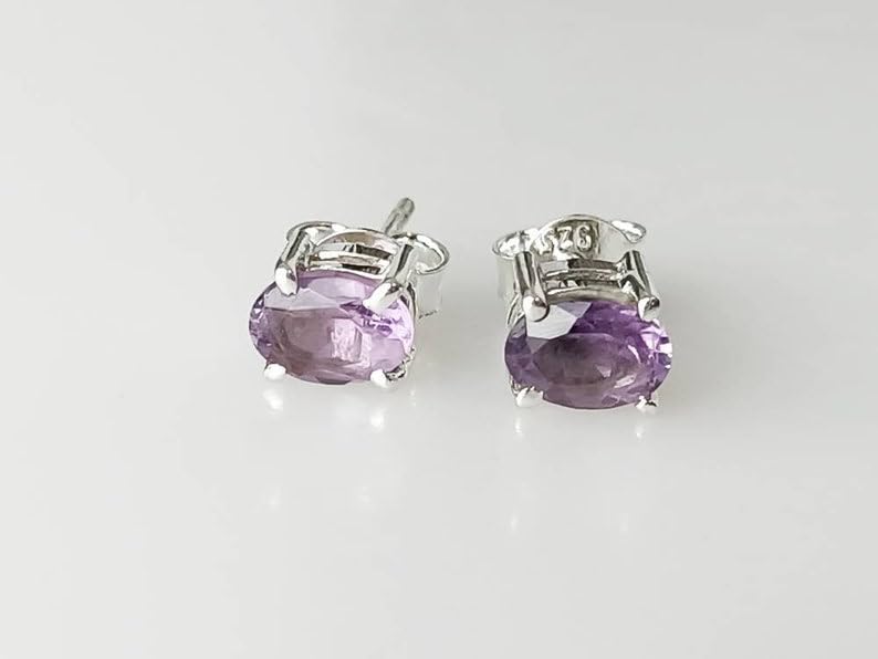 Boucles d'oreilles améthyste naturelle ovale 7,5x5 mm en argent 925 - 3