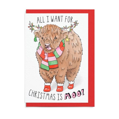 Sketchy Print Co - Funny Christmas Card - All I Want For Christmas Is Moo - Xmas Card For Wife Husband Best Friend