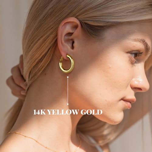 Thick Gold Hoop Earrings, SHOWNII High Polished Chunky Hoop Earrings for Women Girls, Small Tube Hoop Earrings Set Hypoallergenic for Sensitive Ears