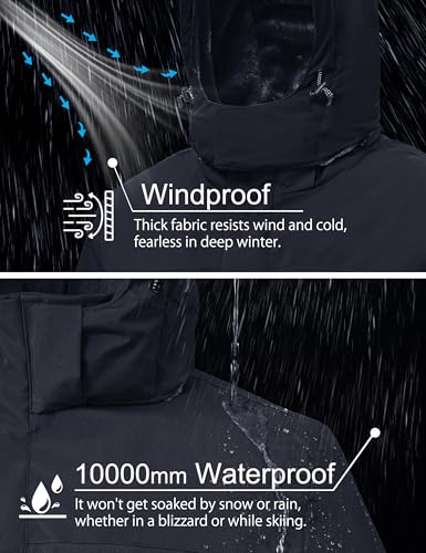 Image of Mens Winter Snow Jacket Waterproof Ski Jackets Snowboard Rain Warm Coat Insulated Hood Fleece Lined