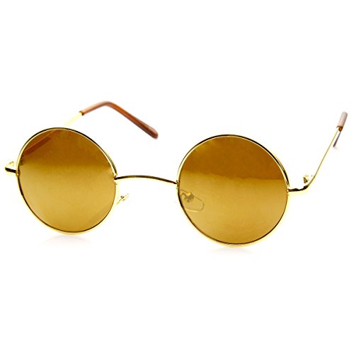 zeroUV Lennon Style Round Circle Metal Sunglasses with Color Mirror Lens2