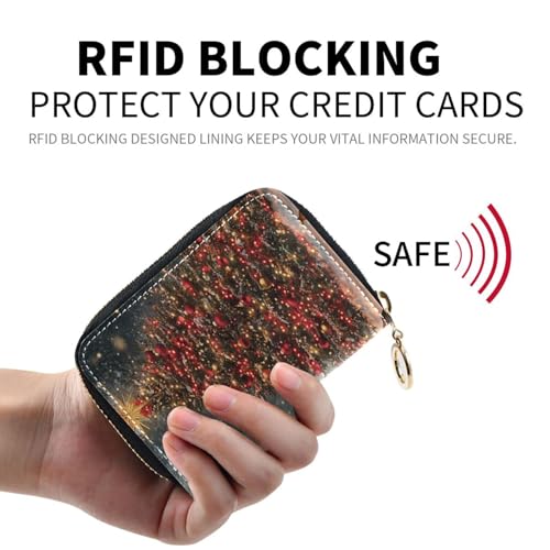 Small RFID Credit Card Holder Wallet with Zipper, Leather Wallet Case for Women Snowman2