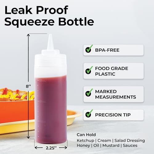 Image of Restaurantware-12 Ounce Squeeze Bottles, 6 Refillable Squirt Bottles - Precision Tip, Wide Mouth, Clear Plastic Sauce Bottles, For Condiments, Dressing, And Sauces