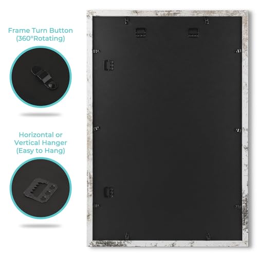 Image of Frametory, 16x24 Picture Frame with Mat for 12x18 Picture- - High Definition Glass Wide Molding - Preinstalled Wall Mounting Hardware (Distressed White, 6 Pack)