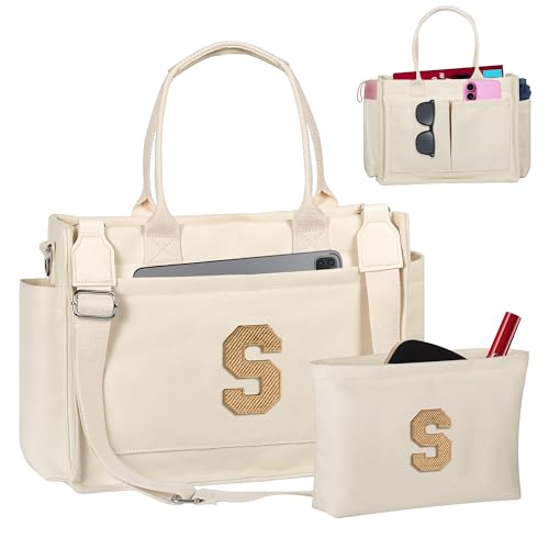 Image of Birthday Gifts for Women, Initial Tote Bag with Makeup Bag