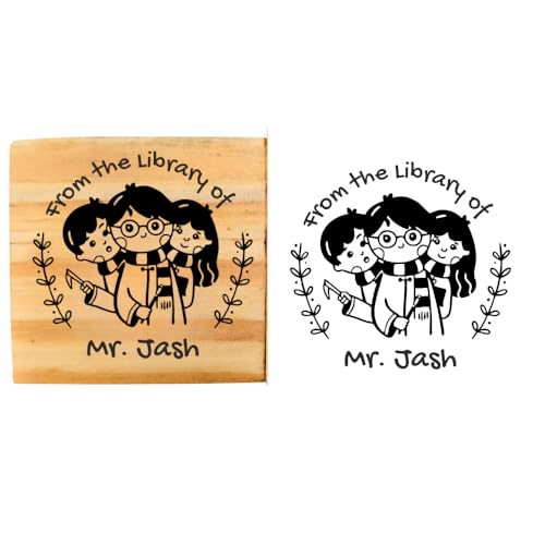 Image of Kunya Personalised Book Stamp with Your Name(3.5 cm Dia), customised for Stamping Books for Readers, Great Gift for booklovers, Kids, Teachers (Magical Team)