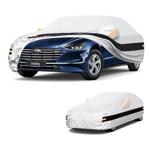 Image of 10 Layers Car Cover Custom Fit for Hyundai Sonata (2004-2026), Waterproof All Weather for Automobiles, Outdoor Full Cover Sun Dust Rain Protection with Cotton. Silver