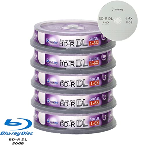 Image of Smartbuy 50-disc 50gb 6X Blu-ray Bd-r Dl Dual Layer Double Layer Logo Top Surface Blank Data Video Recordable Media Disc with Cakebox /Spindle Packing