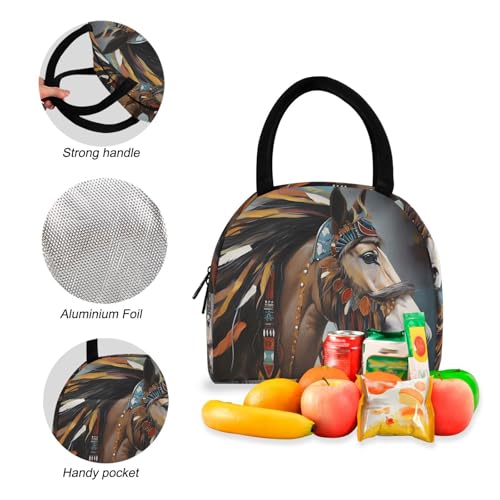 Backpack Lunch Box Set Large Capacity Travel Backpacks and Insulated Lunch Bag for Commute Hiking Picnic Indian Horse Print4