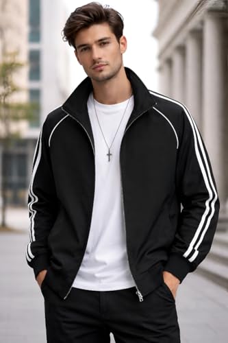 Image of THIRD QUADRANT Jackets || Jacket for men || Lightweight baseball Outwear Jacket with black and whie stripe