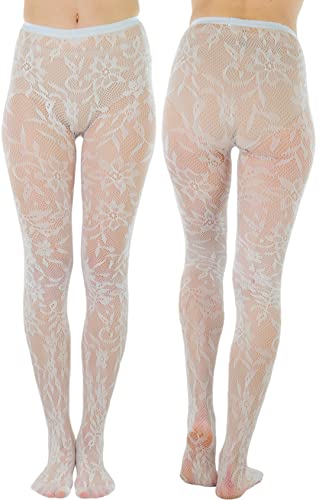 Image of ToBeInStyle Women's Elegant Floral Lace Inspired Spandex Net Full Length Tights