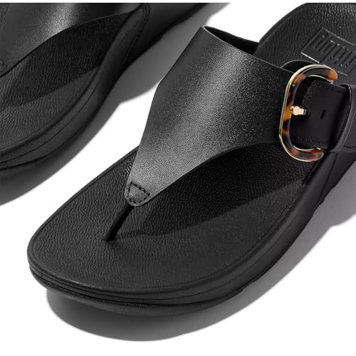 FitFlop Women's Lulu Resin-Buckle Leather Toe-Post Sandals Wedge3
