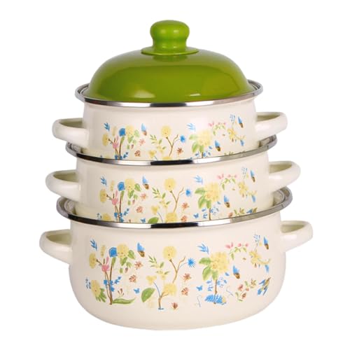 NonMiFyR Juego de 3 Esmaltadas para Caldo, de Cocción Lenta, Utensilios de Cocina Portátiles para Sopa, Aptas para Cocinas de Inducción, Hornos de, Verde, Individual